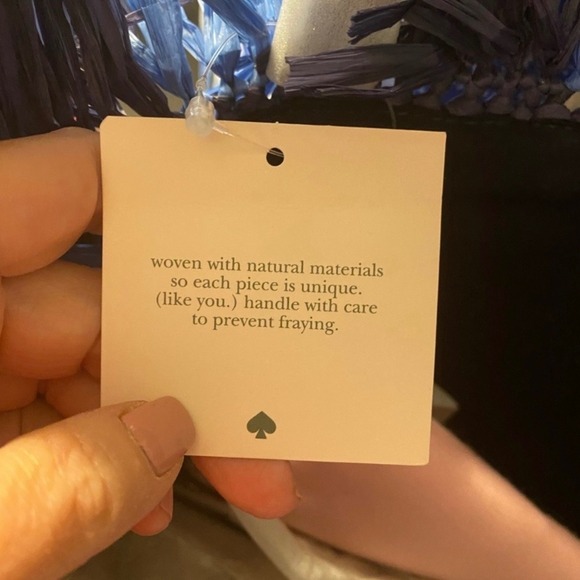 Kate‎ Spade New York Woven Straw Tote Bag Blue Stripe Fringe Beach Summer - Picture 4 of 5